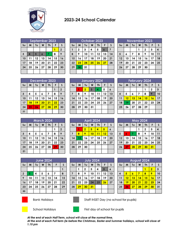 Important dates & events | Forest Bridge School